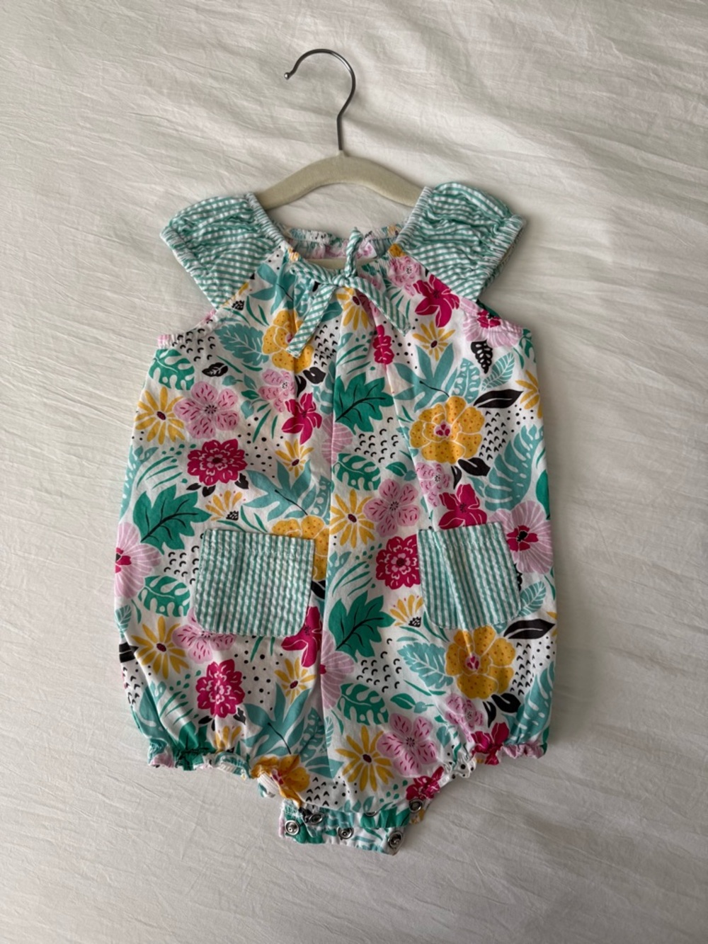 Bonnie Baby Floral Romper in Teal, Yellow, Pink, Green